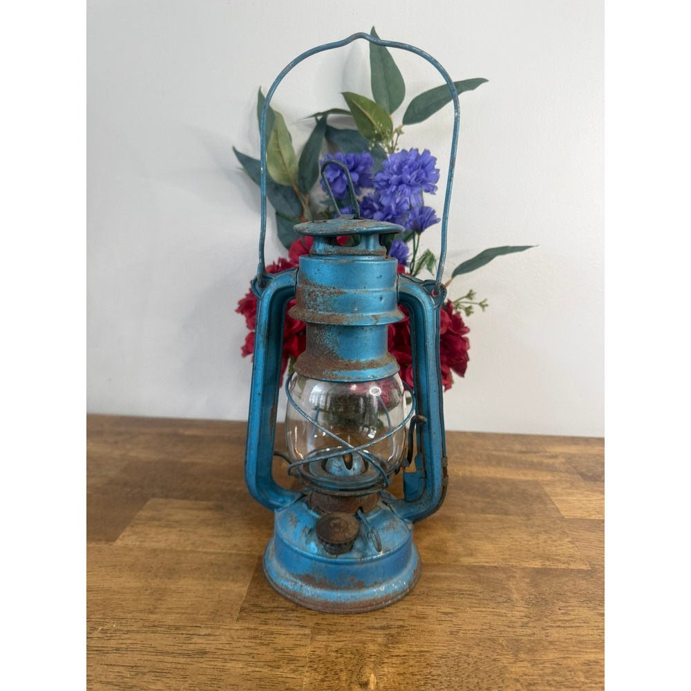 Dietz No 30 Blue Hurricane Lantern Vintage Kerosene Oil‎ Lamp Farmhouse Decor